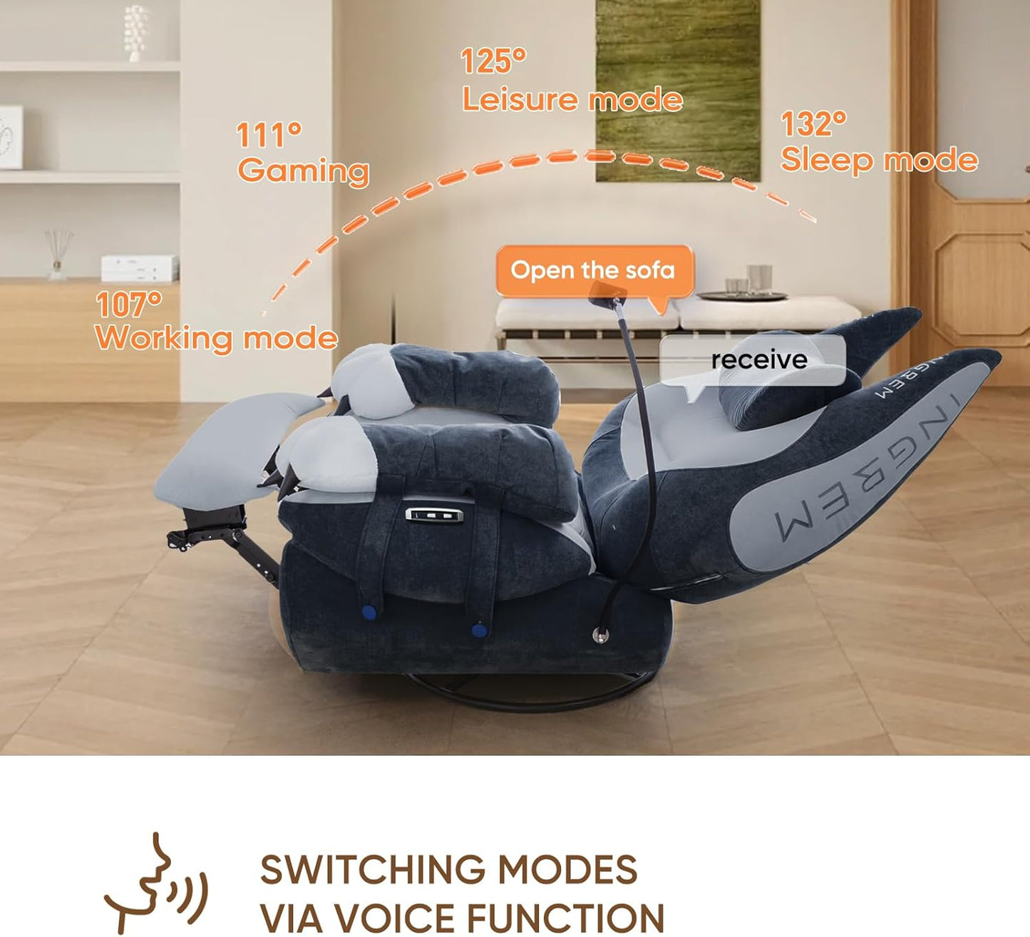 Smart Recliner with Adjustable Settings, Voice-Activated Home Theater Gaming Seat Rocker, Electric Lounge Chair Featuring USB Port ,Phone Holder and Cat Claw Armrest