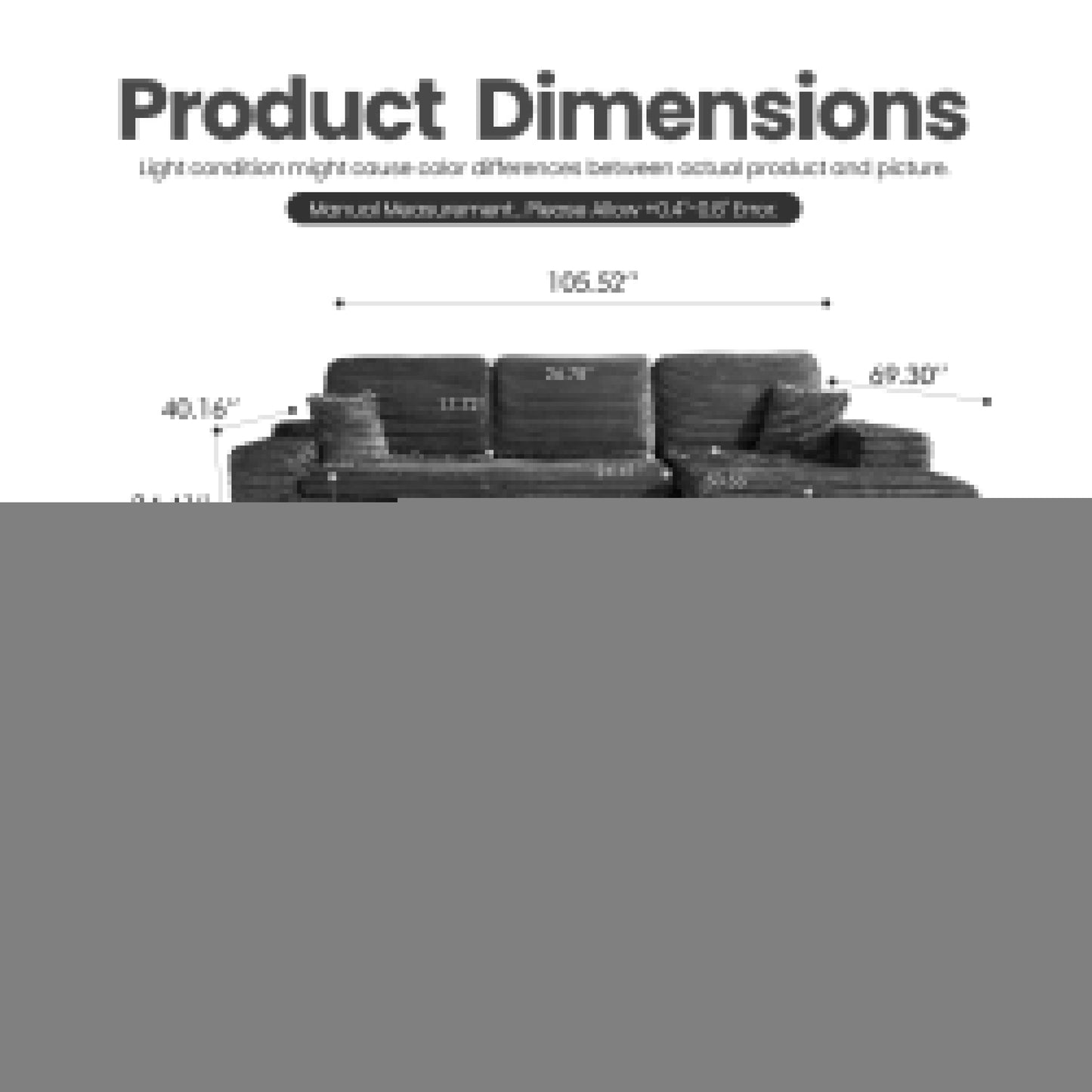 OVIOS 105" Modular Sectional Sofa with Chaise,Deep Seat Cloud Couch, Modern L-Shape