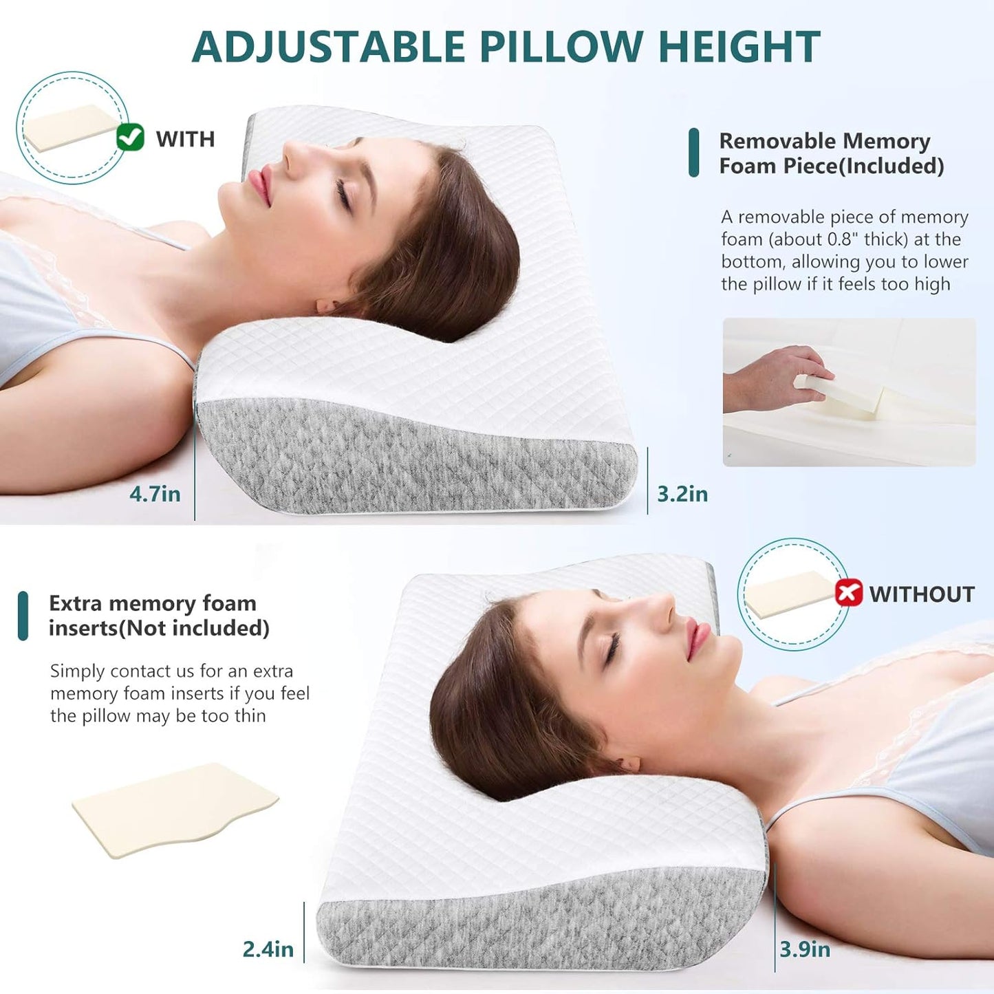The Ultimate Adjustable Pillow for Neck Pain Relief - Ergonomic Memory Foam Cervical Pillow for Back, Side & Stomach Sleepers