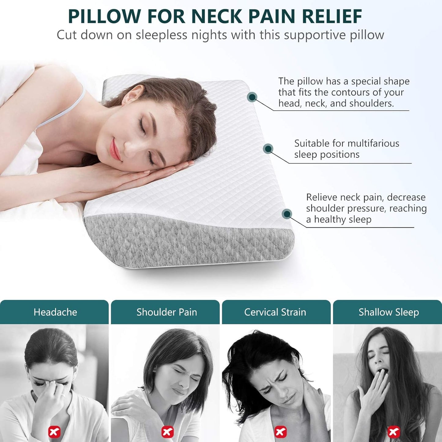 The Ultimate Adjustable Pillow for Neck Pain Relief - Ergonomic Memory Foam Cervical Pillow for Back, Side & Stomach Sleepers