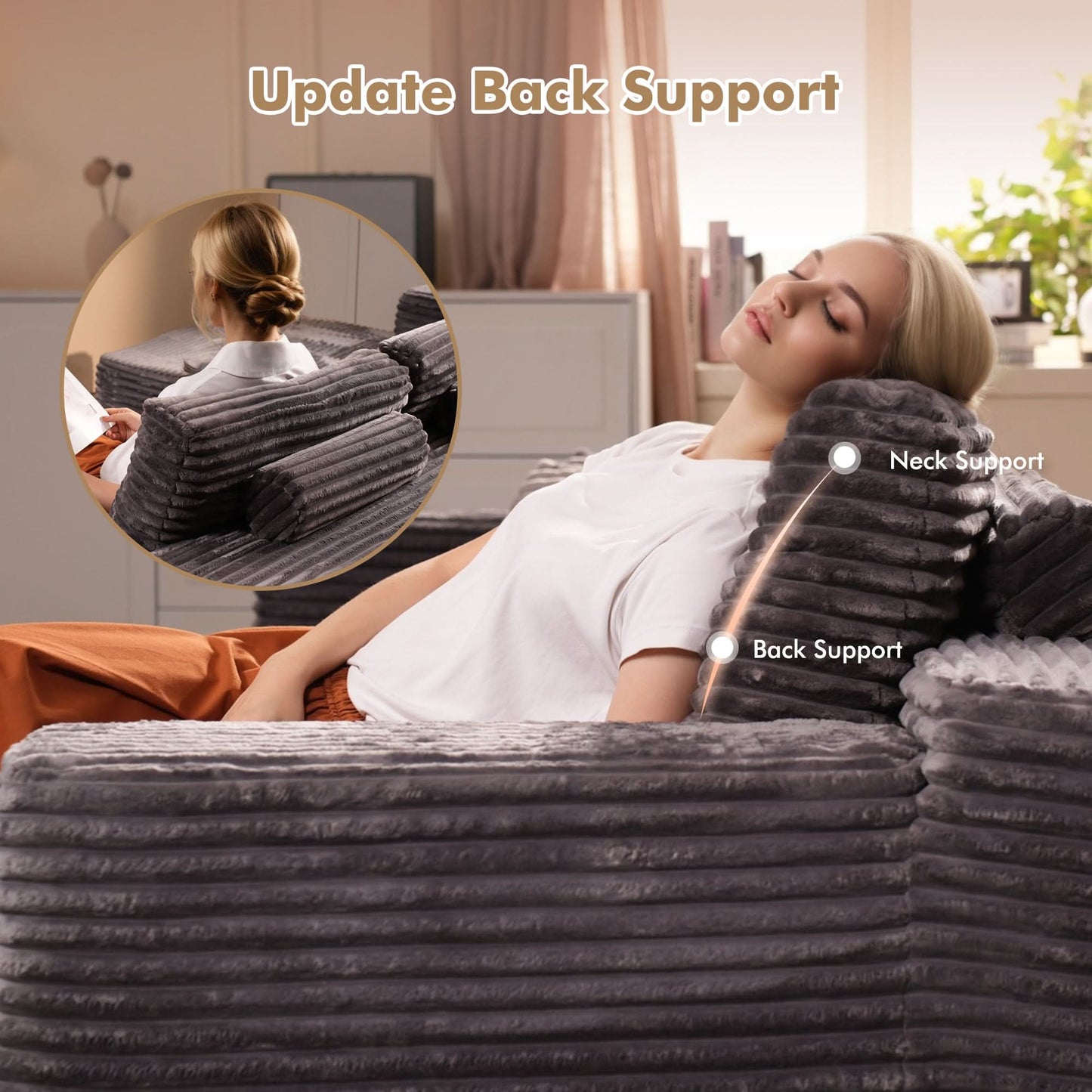 OVIOS Memory Foam Cloud Sofa: Modular L-Shape Chaise in Corduroy Fabric, No Assembly Required
